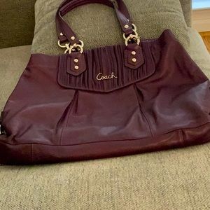 Coach  Ashley Carryall Purple Eggplant Leather Tote Shoulder Bag
